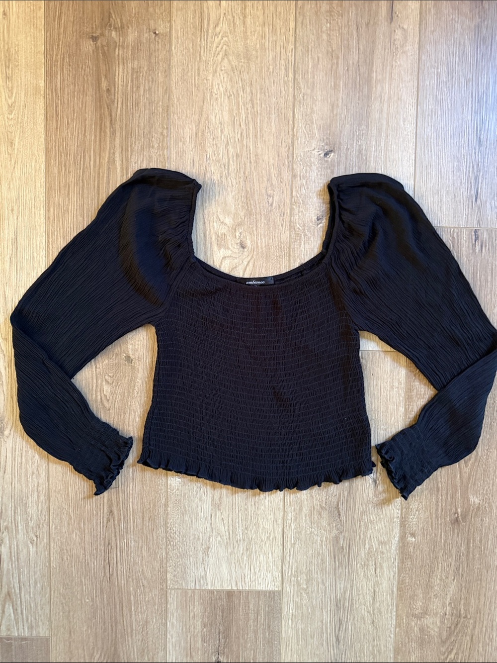 Smocked Black long Sleeve On or Off the Shoulder Top